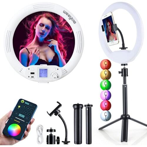 Weeylite RGB LED Video Ring Light 8inch Selfie Ring Ligh Photography lighting Lamp With APP Control with Stand for Selfie Makeup