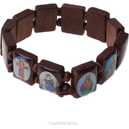 4pc Catholic Jewelry Christian Supplies Wooden Icon Elastic Bead Bracelet Gift Au28 20 Dropship