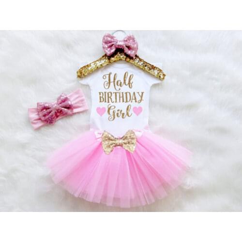 Custom Half Birthday Girl birthday Newborn infant bodysuit onepiece Tutu Dress romper Outfit Sets baby shower party favors
