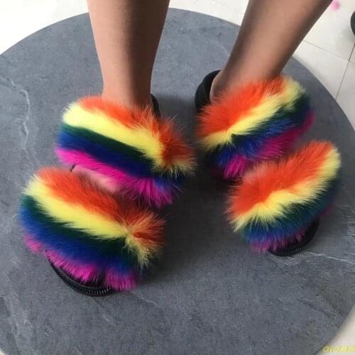 Leopard Women Fur Slippers Real Fox Fur Slides Fashion Furry Slides Woman Fluffy Home Slippers Luxury Indoor Shoes Wholesale