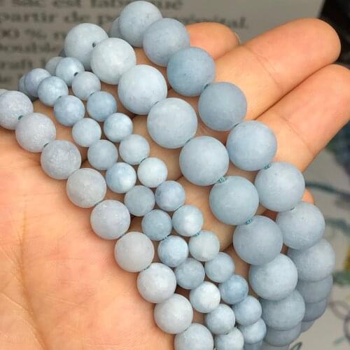 Dull Polish Matte Aquamarines Natural Stone Loose Spacer Beads For Jewelry Making Diy Round Bracelet Necklace 6/8/10MM 1Strand