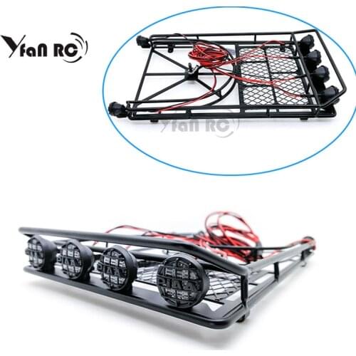 Yfan RC Metal Roof Luggage Rack LED Light Spare Tire Bracket For 1/10 RC Crawler Trx4 Bronco Axial Scx10 RC4WD CC01 TF2