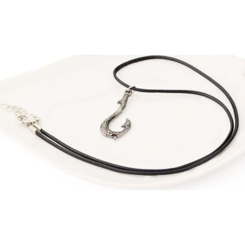 Moana Keyring Maui Silver Fish Hook Ocean Marine Romance Pendant Chain Necklace For Woman Friend Dad Mother Family Party Gift