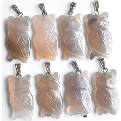 2020 fashion high quality carved natural Grey onyx animals owl pendants charms for jewelry making wholesale 8pcs/lot free