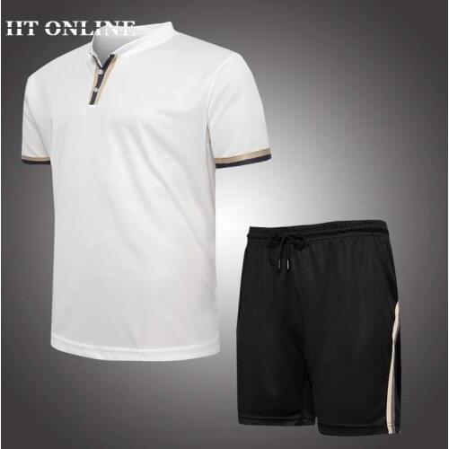 2021 Summer Tracksuit Men Casual Polo Shirt+Shorts Casual Solid Set Men 2PC Breathable Jersey Brand Sportsuits Fitness Male Sets