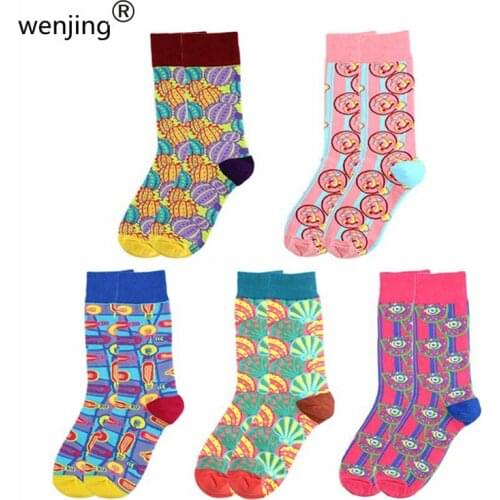 Wjys016 wholesale 5 Pairs Women Adults Age Group and Unisex Printed Funny colorful cotton Men Socks