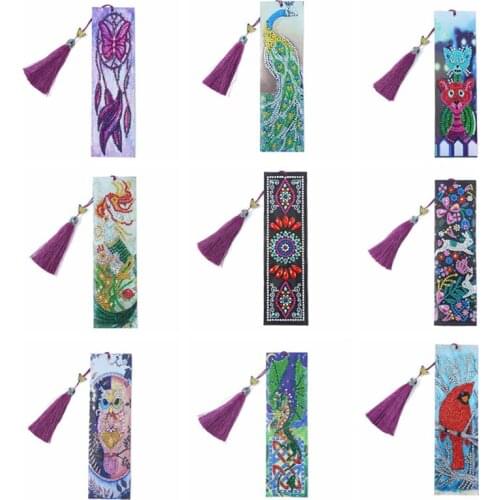 NEW 5D DIY Animal Diamond Painting Leather Bookmark Tassel Book Marks Special Shaped Diamond Embroidery DIY Craft Christmas gift