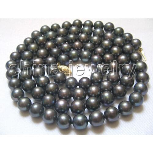 P1966 - AAAA 33" 10mm natural black round freshwater pearl necklace -free shipping
