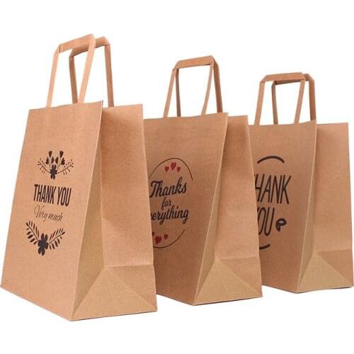 21x25x12cm Thank You Kraft Paper Bags Christmas Gift Packaging Handle Party Favor Storage Paper Bag 12pcs/lot