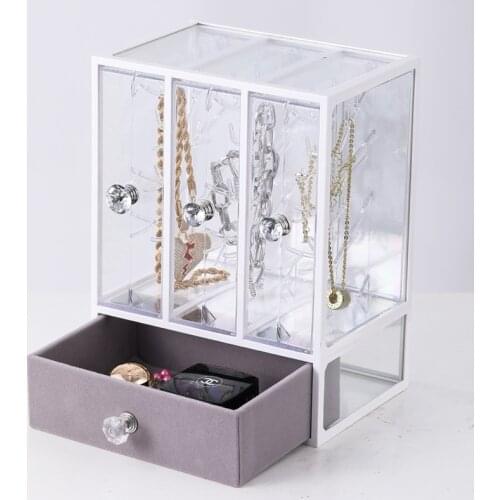Transparent Jewelry Storage Box 1/3Grid Drawers Makeup Cosmetic Organizer Luxury Necklace Earring Watches Storage Case Dustproof
