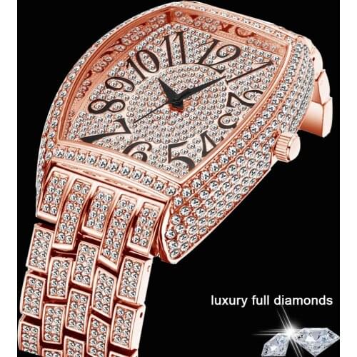 Dropshipping 2020 Full Diamond Watch for Men Hip Hop Iced Out Women Watches Rose Gold Quartz Mens Wristwatches Relogio Masculino