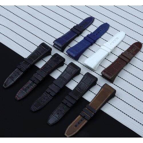 28mm High Quality Genuine Leather Rubber Cowhide Silicone Watchband Fit for Franck Muller Watch Strap Bracelets Black Buckle