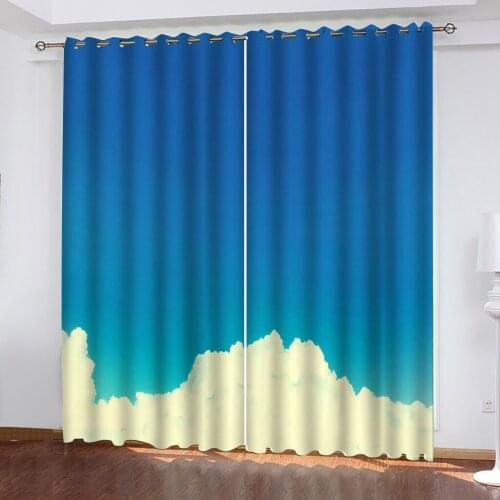 Luxury Blackout 3D Window Curtains For Living Room Bedroom Drapes Solid color blue sky and white clouds Custom size