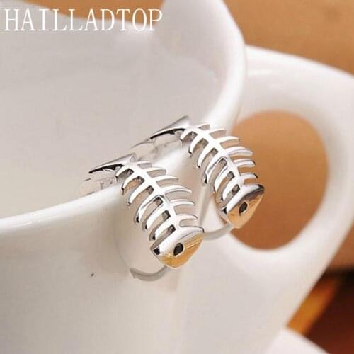 Lovely Fish Bone Hoop Earrings Fashion Asymmetric Jewelry Silver Plated Fishbone Jewelry Hollow Fish Small Cute Animal Earring