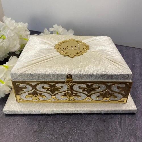 Holy Quran Set Velvet Covered Quran Set Quran Gift Set with Acrylic Mirror Tag Quran Kerim Gift Islamic Muslim Gift Set