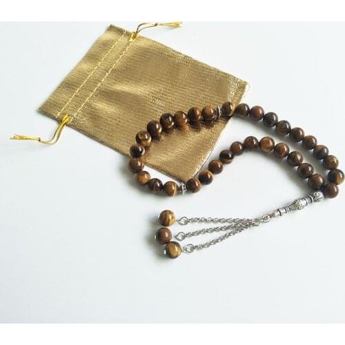 10mm Real Tiger eye Stone Islamic Prayer 33 beads Tasbih Misbaha Muslim bracelet Tasbeeh