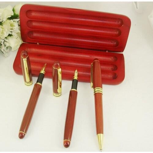 Vintage Wood Ball Pen & Founta Sets MB Style Rosewood Gold Trim with Wood Pencil Box Packing Luxury Roller Pen and Pen Sets
