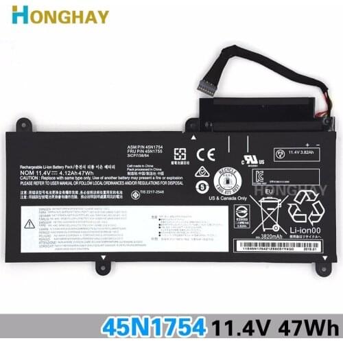 Honghay 45N1754 Built in Laptop Battery For Lenovo E455 E450 E450C E460 E460C 45N1755 45N1756 45N1757 11.4V 47wh 4.12Ah new