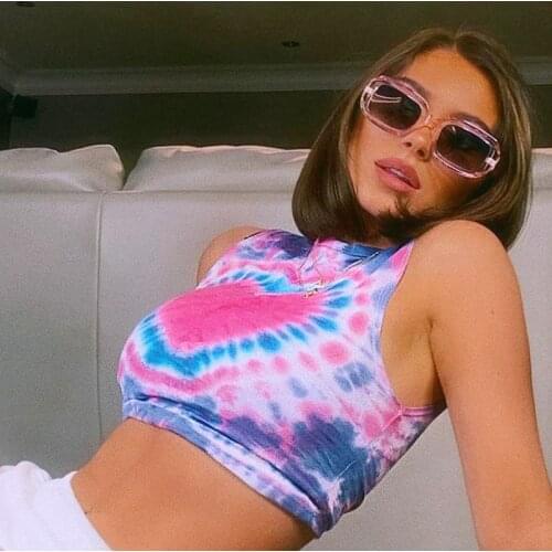 Y2K Heart Tie Dye Print Tank Top Women 90s Sweat Cute Crop Top Fitness Casual Sleeveless Mini Vest 2021 Fashion Streetwear