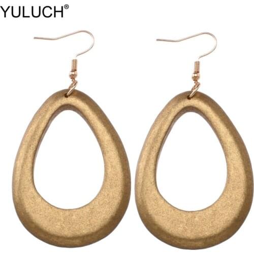YULUCH 2019 New Design Handmade Water Hanging Statement Drop Earrings Wood Chip Hollow Earrings For Women Lady Gift