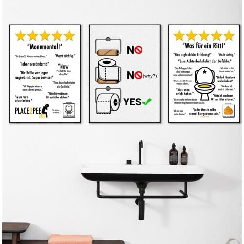 Funny Toilet Paper Design Canvas Painting German Pee Toilet Reviews Poster Modern Bathroom Wall Art Pictures Decorative Priints