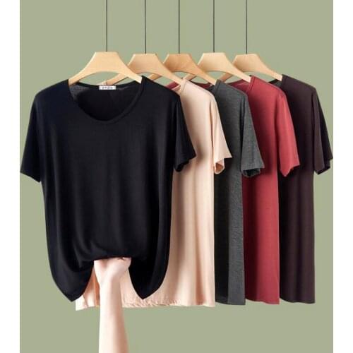 Gkfnmt Soft T Shirts Female Modal Women Tops V-Neck Tees Summer T-Shirt Elastic 2021 Short Sleeve Tshirt Fashion High Quality