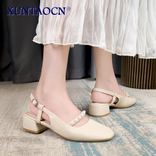 Summer Chic High Heel Sexy Ladies Sandals Side Knot Faux Pearl Fashion Women Pumps Open Back Heel Female Shoes