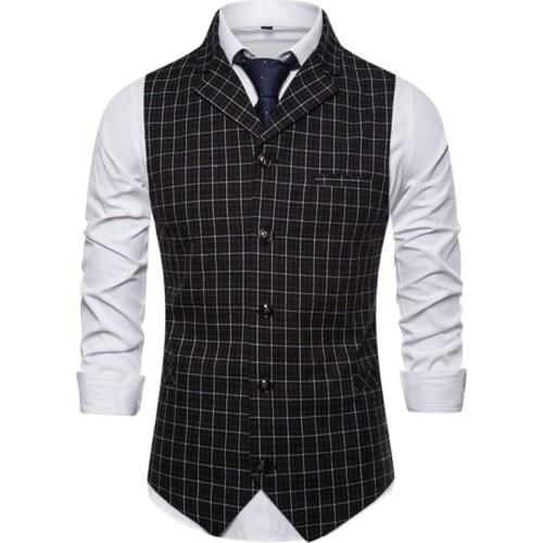 Business Vest Waistcoat Men Smart Casual Suit Vest Men Waistcoat for Wedding Groomsmen Single Breasted Plaidmen Vest Dress