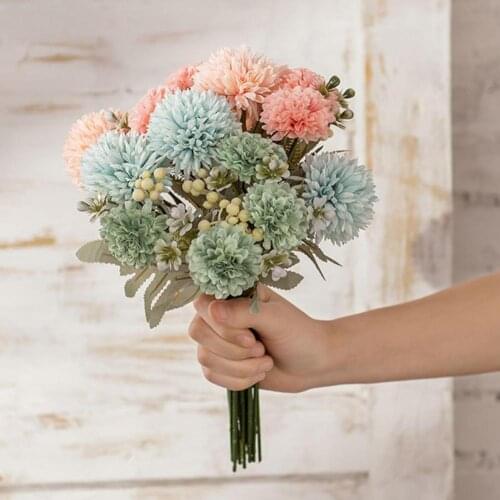 1 Bundle Dandelion Flower Ball Simulation Road lead Artificial Flower Home Decoration Wedding Bouquet Wall Fake Flower Silk Deco