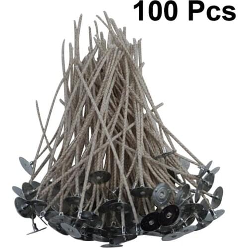 100PCS Candle Wick Smokeless Wick Candle Pre Soy Waxed Candle Wicks with 100PCS Tabs Candle Making Kit for Candle Making