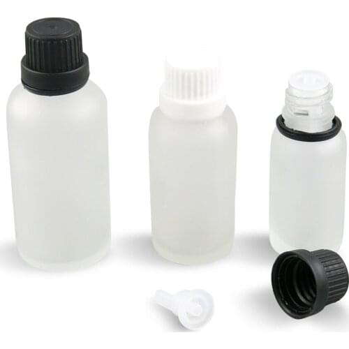12 x 5ml 10ml 30ml 50ml Frost Glass Essential Oil Bottles Vial Container with Orifice Reducers Black white Tamper Evident Caps