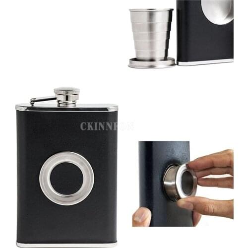 20Pcs/Lot Stainless Steel Portable With Collapsible Glass GLASS Whiskey 8 OZ Wraped With Leather Wine Bottle Wine Hip Flask