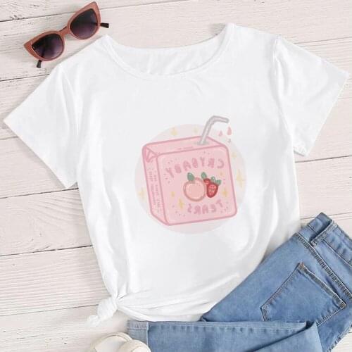 2021 Exquisite Short Sleeve Streetwear Modern Occasion T-shirt Cartoon Cute Lovely Milk Tea Printed Women Tshirt Top Tees