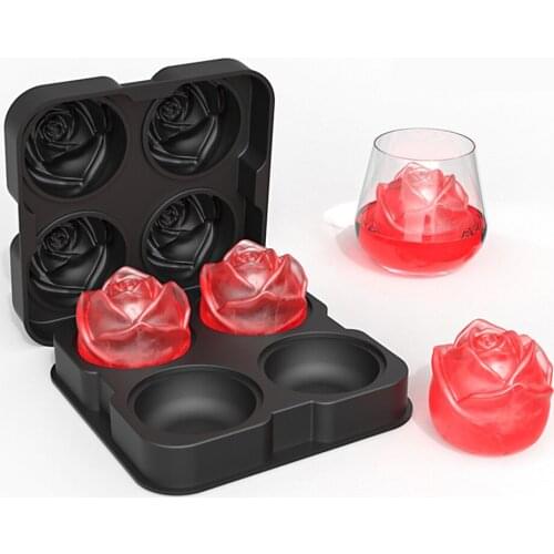 4 Cell Rose Ice Ball Mold Silicone Ice Cube Trays Whiskey Ice Ball Maker 6 Silicone Molds Maker Diamond Ice Cream Molds