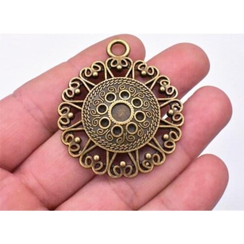 5pcs 46x40mm New Fashion Antique Bronze Plated Flower Charms Pendant For Making DIY Handmade Jewelry