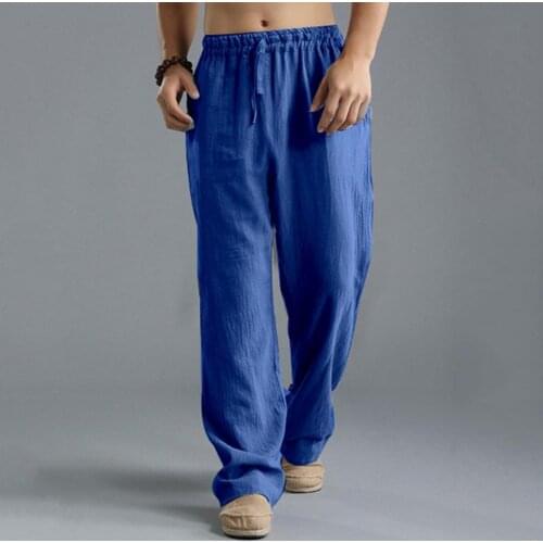 75% HOT SALES!!! Pants Solid Color Wide Leg Casual Men Drawstring Loose Trousers Slacks for Spring