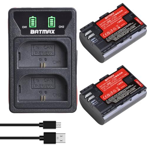 Batmax LP-E6N LP-E6 LPE6 Battery made with Japan Panasoinc cells +LED Dual Charger for Canon 6D 7D 5DS 5DSR EOS 90D EOS R R5 R6