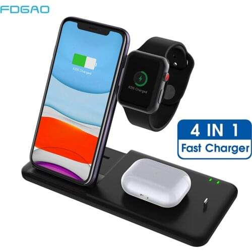 4 in 1 Wireless Charger Station For Apple Watch SE 6 5 4 3 2 Airpods Charging Dock Qi 15W Fast Charger For iPhone 12 11 X XR XS