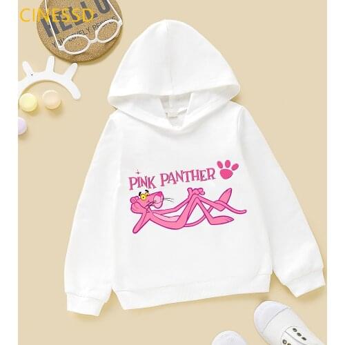 Funny cartoon pink panther print kids hoodie baby boys hoodies white pink yellow child clothes cute winter girls sweatshirt top