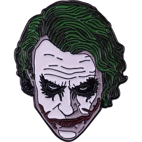 Dark Knight 2008 Heath Ledger Jokerr enamel pin Most Loved Villains brooch badge Halloween Flair Addition