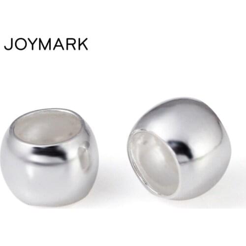 JOYMARK 4mm Big Hole Smooth Round 925 Sterling Silver Spacer Beads DIY Jewelry Findings Accessories 50pcs/lot SB-SM105