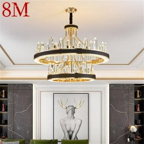 8M Chandelier Crystal Pendant Lamp Postmodern Home LED Leather Light Fixture for Living Dining Room