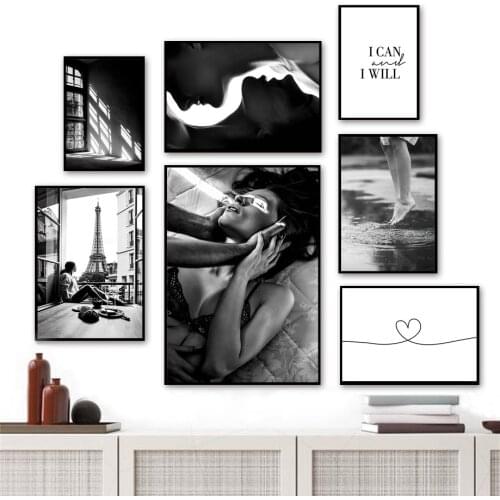 Wall Art Canvas Painting Paris Tower French Window Kiss Love Lady Nordic Posters And Prints Wall Pictures For Living Room Decor