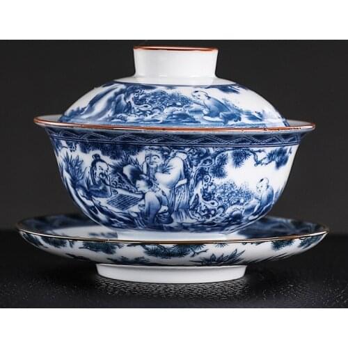 Ceramic Tea Bowl 160ml Blue and White Porcelain Gaiwan China Kung Fu Teaware Tea Tureen Creative Cup Lid Saucer Set Decoration