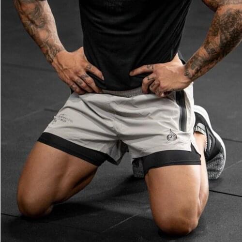 Summer breathable shorts mens gym fitness bodybuilding training quick-drying shorts mens jogging running sports 2-in-1