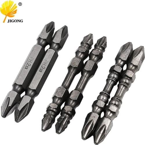 6pcs 65mm double Head Magnetic Screwdriver Bit Anti-Slip S2 PH2 1/4" Hex Shank Electric Screw Driver For Power Tools