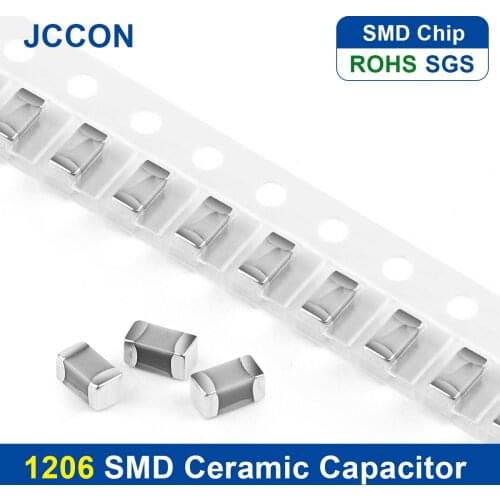 100Pcs 1206 50V SMD Thick Film hjxrhgal Chip Multilayer Ceramic Capacitor 0.5pF-100uF 10NF 100NF 1UF 2.2UF 4.7UF 10UF 1PF 6PF 0