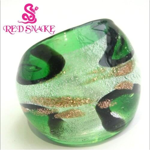 RED SNAKE Fashion Ring Handmade silver color and Green with black line Murano Glass Rings