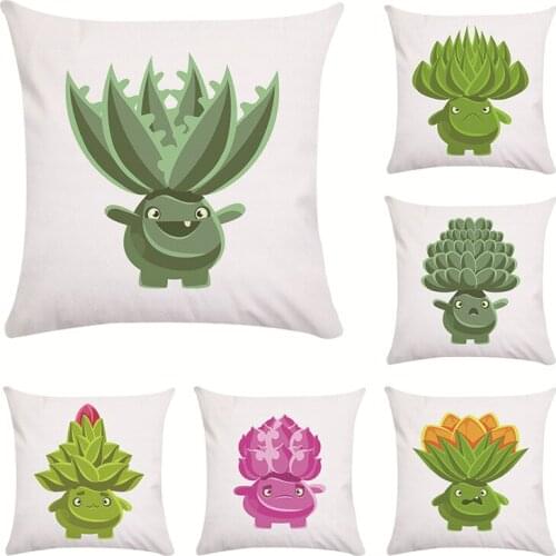 Cartoon Cactus Palm Leaf Green Leaves Polyester Succulent Cushion Covers Cushion Cover Tropical Plants Desert 45x45cm Pillow