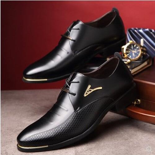 Men pointed toe business shoes lace up black men dress shoes H04